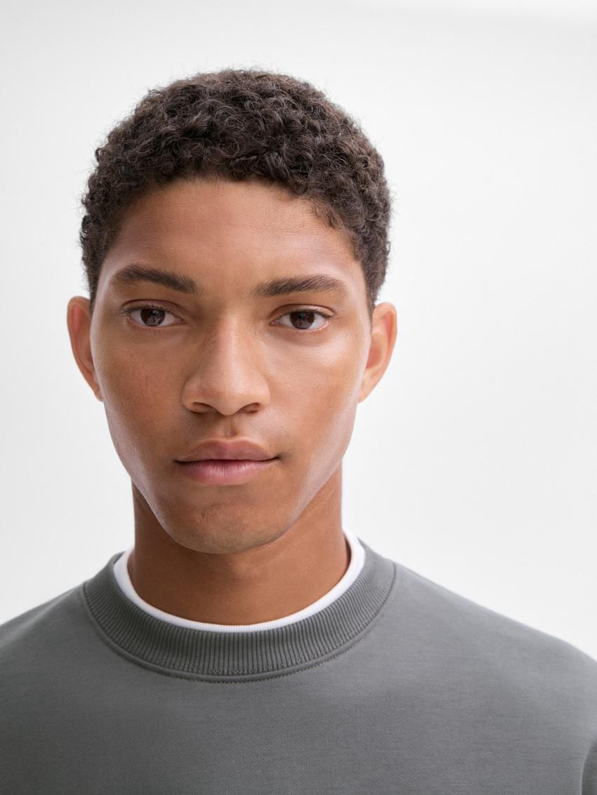 Massimo Dutti Crew Neck Cotton Blend Men Sweatshirt Grey | US-YZ3425180