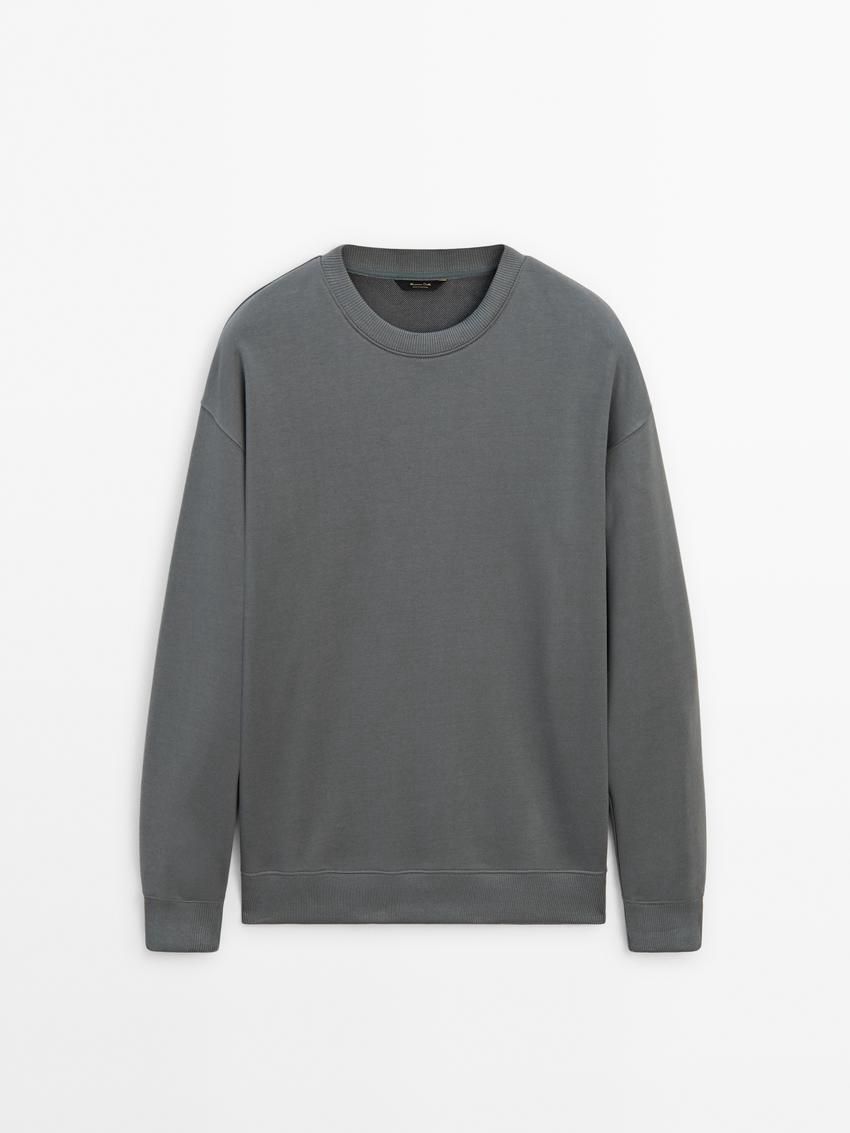 Massimo Dutti Crew Neck Cotton Blend Men Sweatshirt Grey | US-YZ3425180