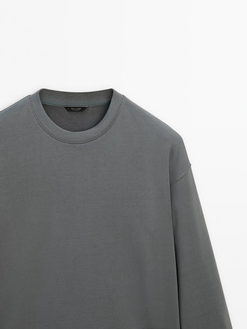 Massimo Dutti Crew Neck Cotton Blend Men Sweatshirt Grey | US-YZ3425180