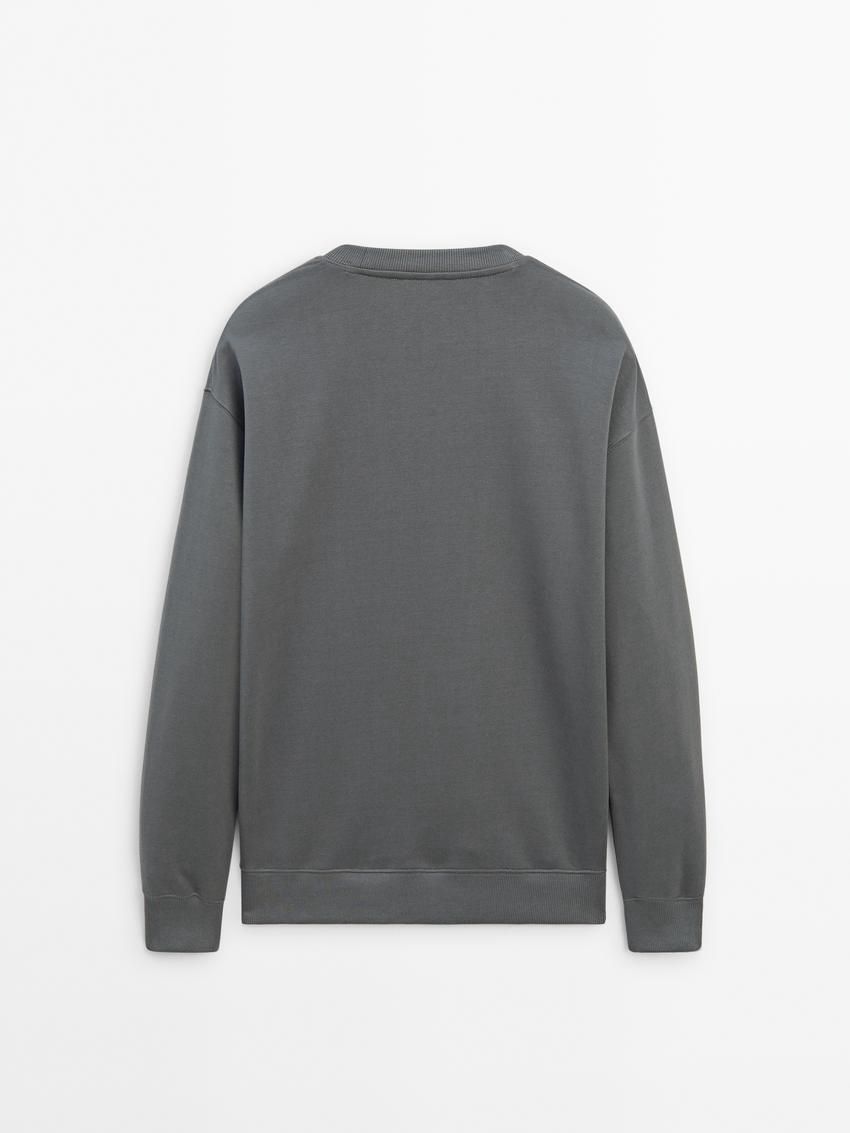 Massimo Dutti Crew Neck Cotton Blend Men Sweatshirt Grey | US-YZ3425180