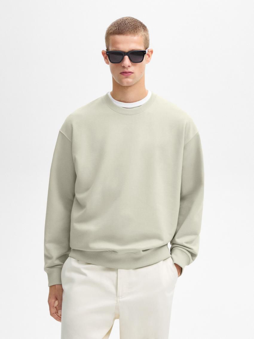 Massimo Dutti Crew Neck Cotton Blend Men Sweatshirt Light Green | US-TF8249631