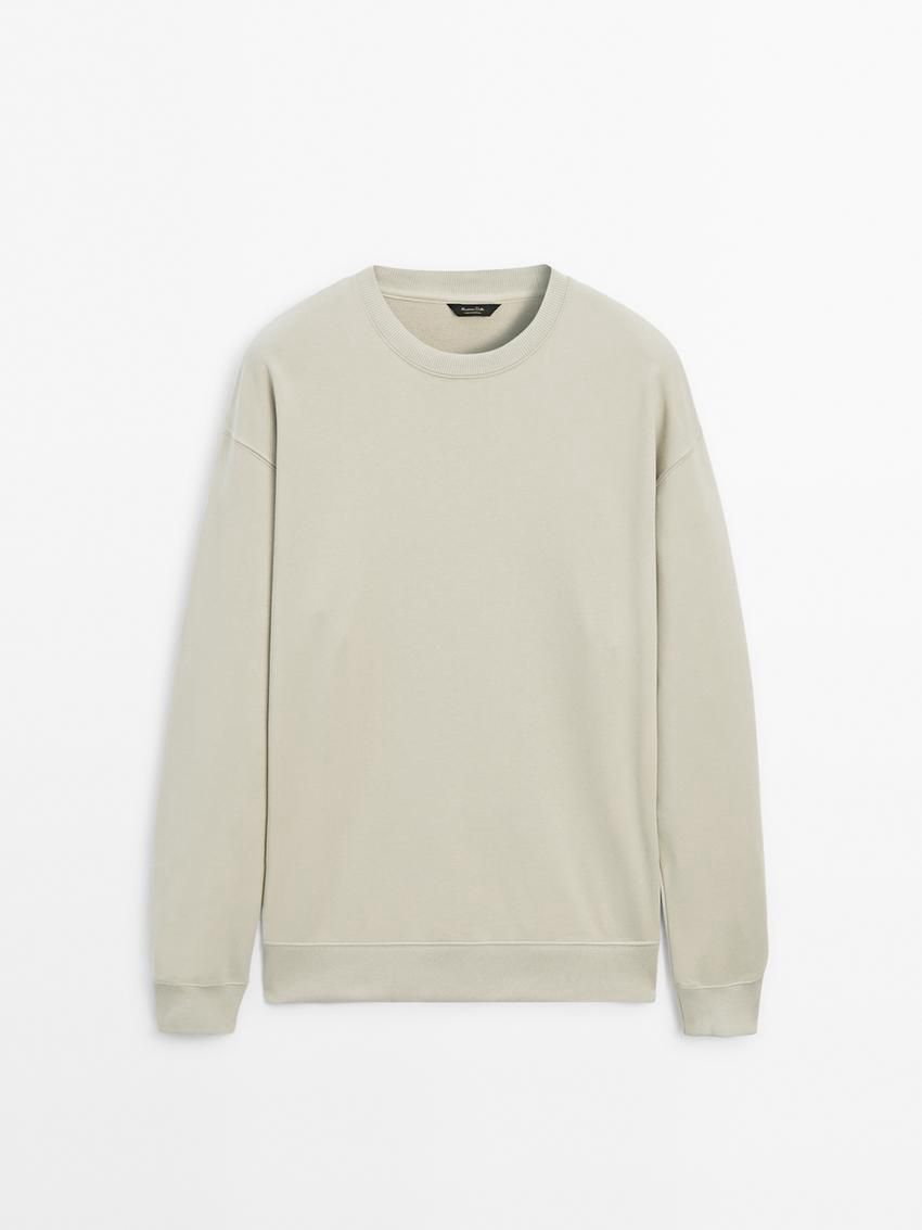 Massimo Dutti Crew Neck Cotton Blend Men Sweatshirt Light Green | US-TF8249631