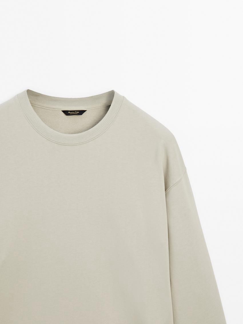 Massimo Dutti Crew Neck Cotton Blend Men Sweatshirt Light Green | US-TF8249631