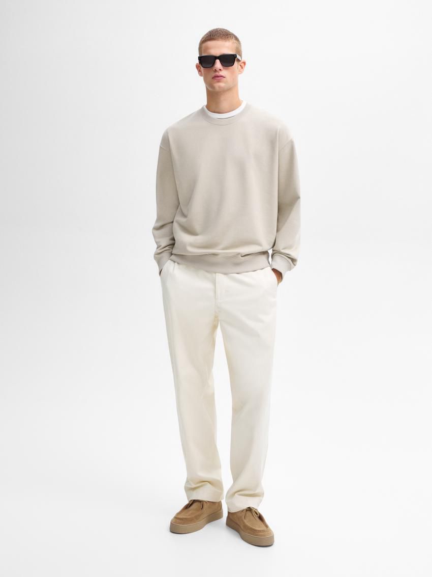 Massimo Dutti Crew Neck Cotton Blend Men Sweatshirt Light Green | US-TF8249631