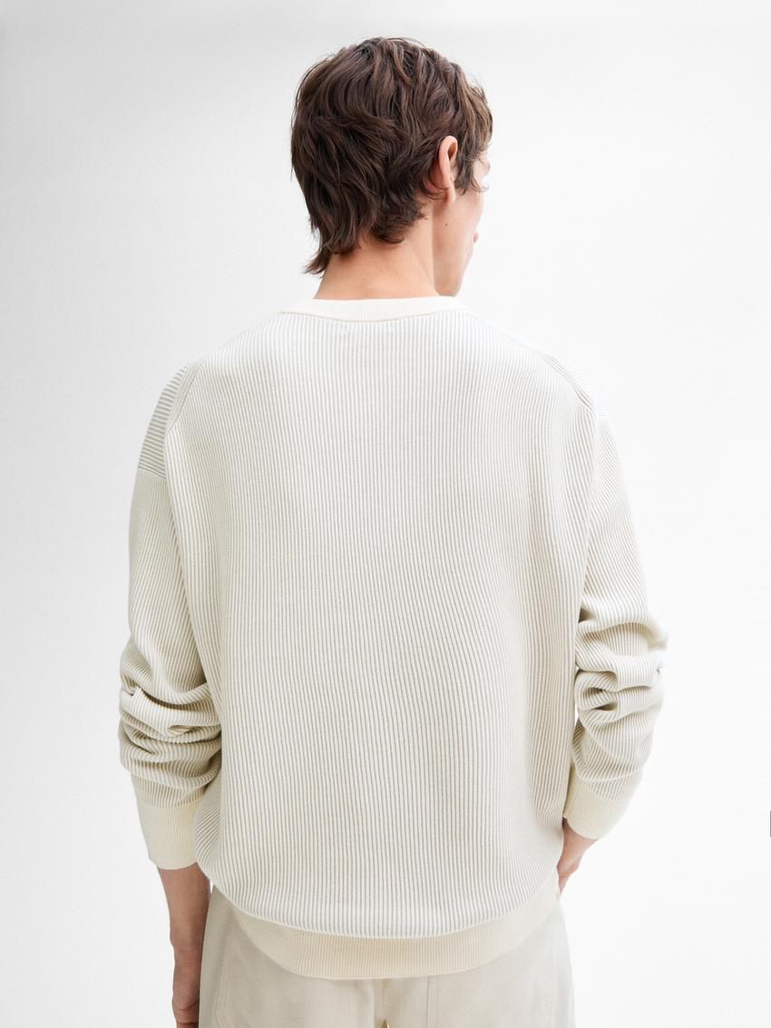 Massimo Dutti Crew Neck Cotton Knit Men Sweater Cream | US-NQ9713405