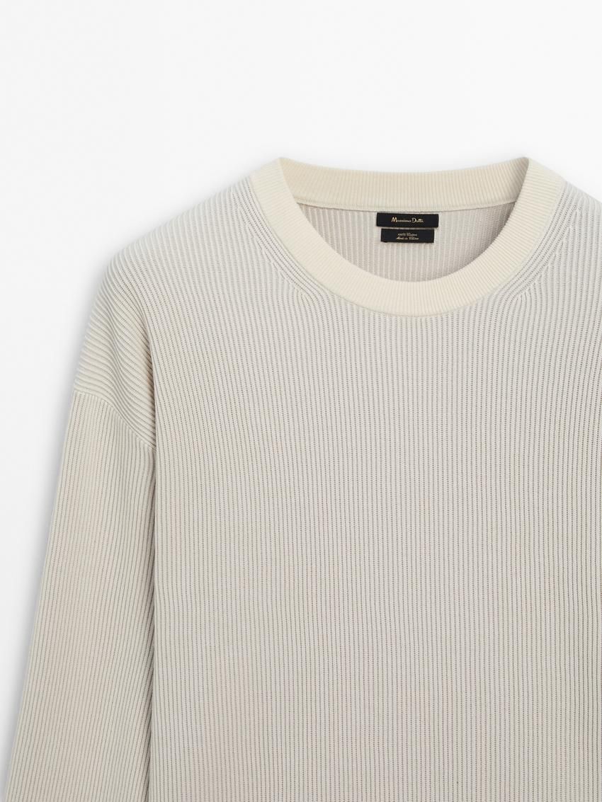 Massimo Dutti Crew Neck Cotton Knit Men Sweater Cream | US-NQ9713405