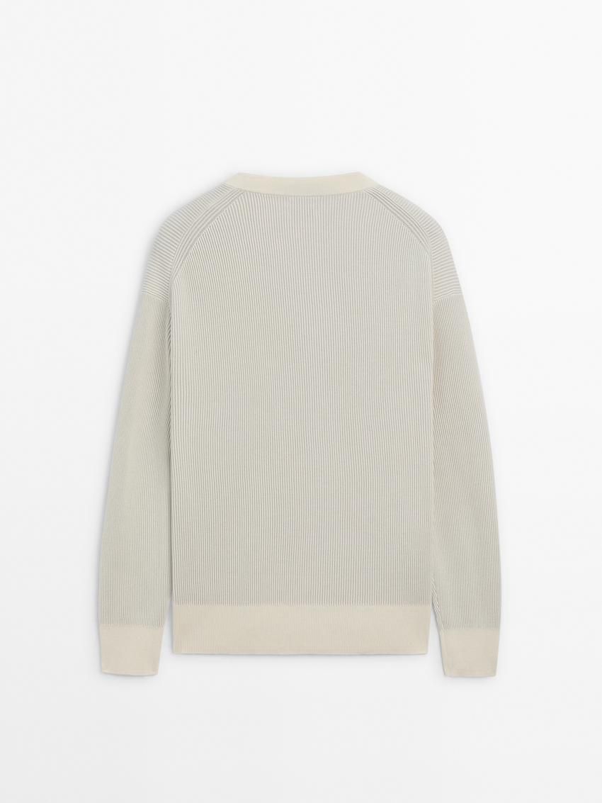 Massimo Dutti Crew Neck Cotton Knit Men Sweater Cream | US-NQ9713405