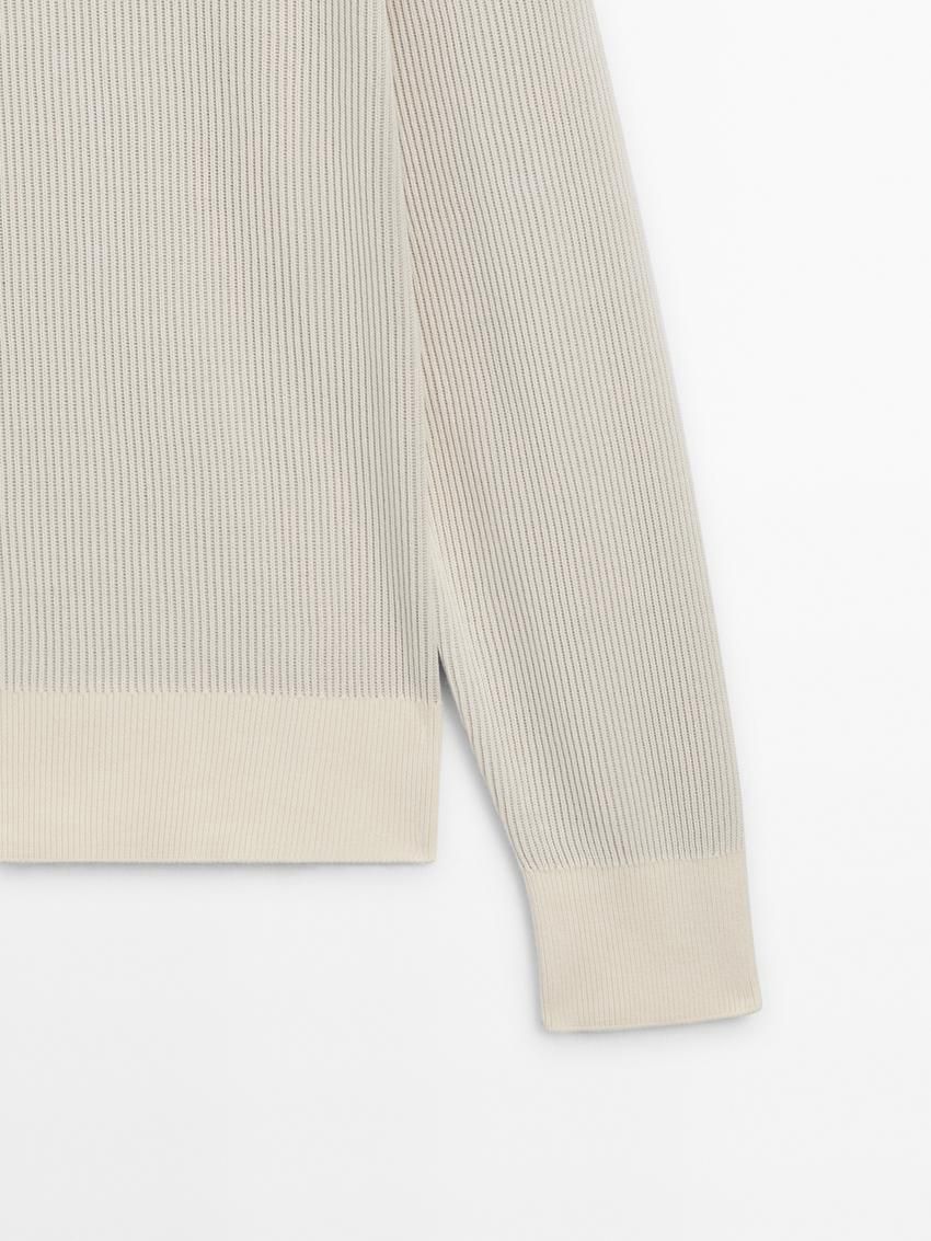 Massimo Dutti Crew Neck Cotton Knit Men Sweater Cream | US-NQ9713405