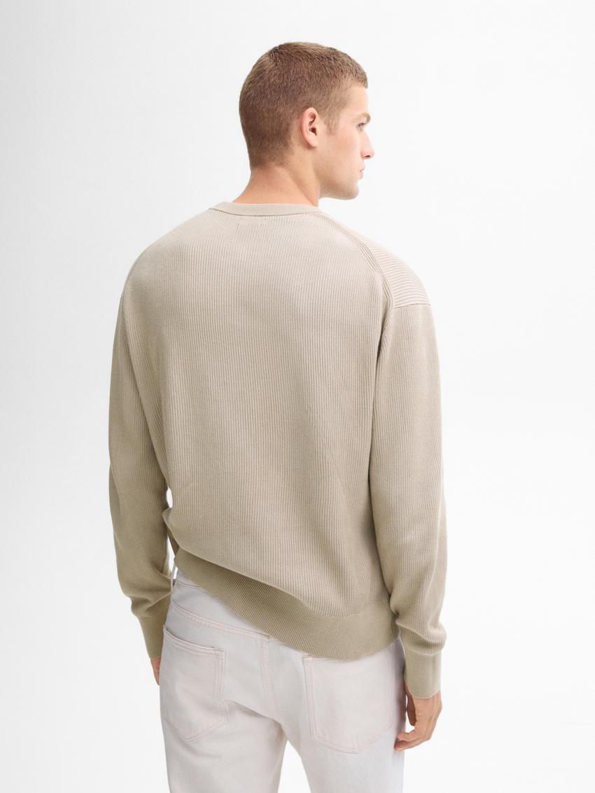 Massimo Dutti Crew Neck Cotton Knit Men Sweater Beige | US-EZ7591826