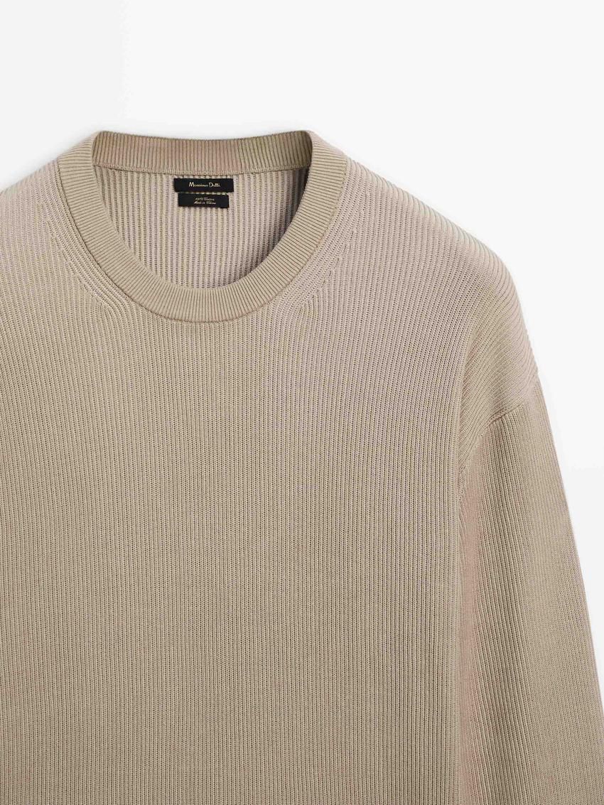 Massimo Dutti Crew Neck Cotton Knit Men Sweater Beige | US-EZ7591826
