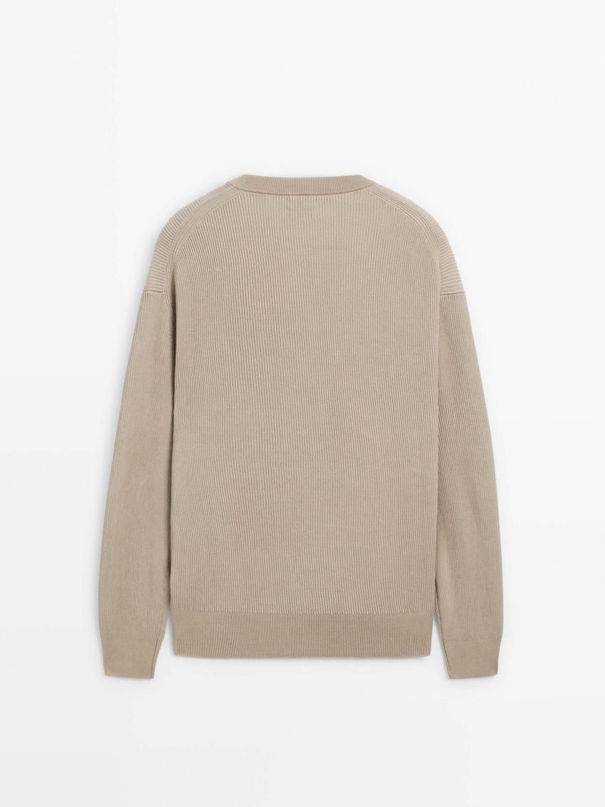 Massimo Dutti Crew Neck Cotton Knit Men Sweater Beige | US-EZ7591826
