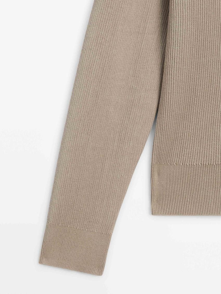 Massimo Dutti Crew Neck Cotton Knit Men Sweater Beige | US-EZ7591826