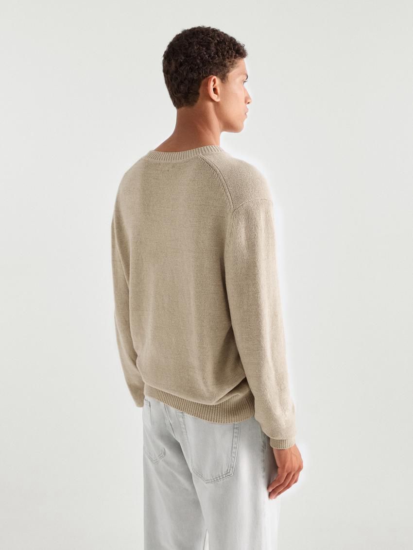 Massimo Dutti Crew Neck Knit Men Sweater Beige | US-WX3465027