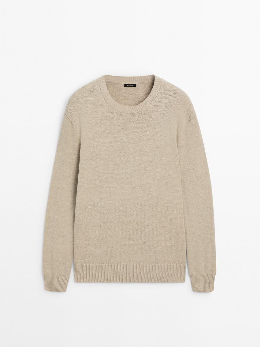 Massimo Dutti Crew Neck Knit Men Sweater Beige | US-WX3465027