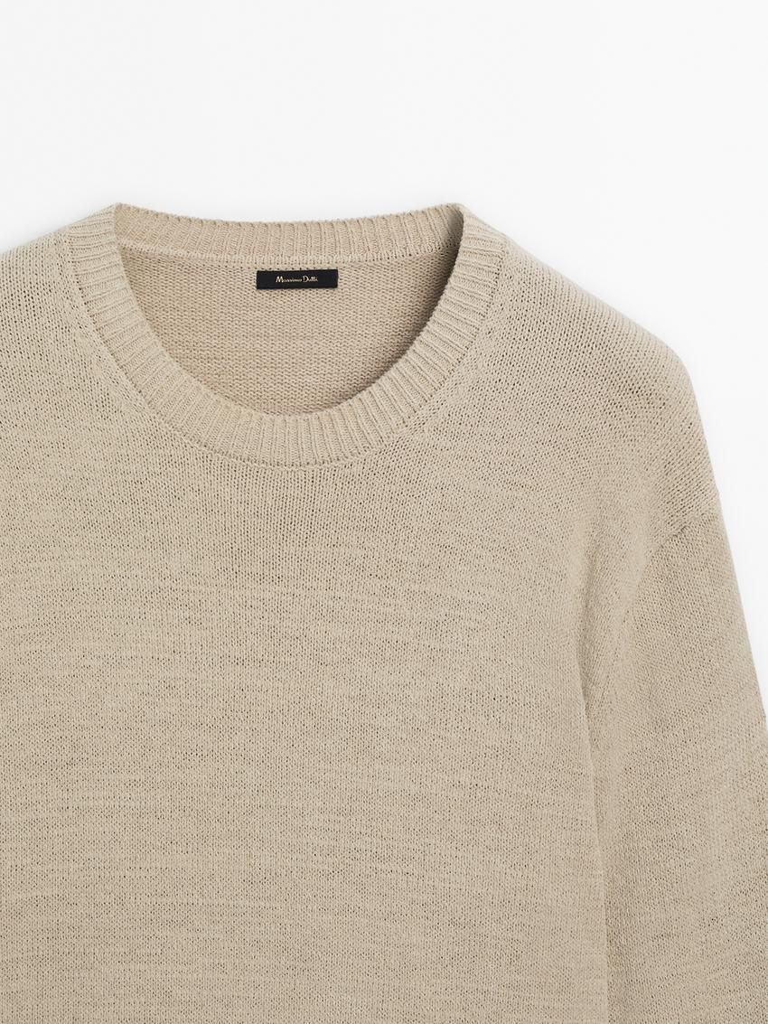 Massimo Dutti Crew Neck Knit Men Sweater Beige | US-WX3465027