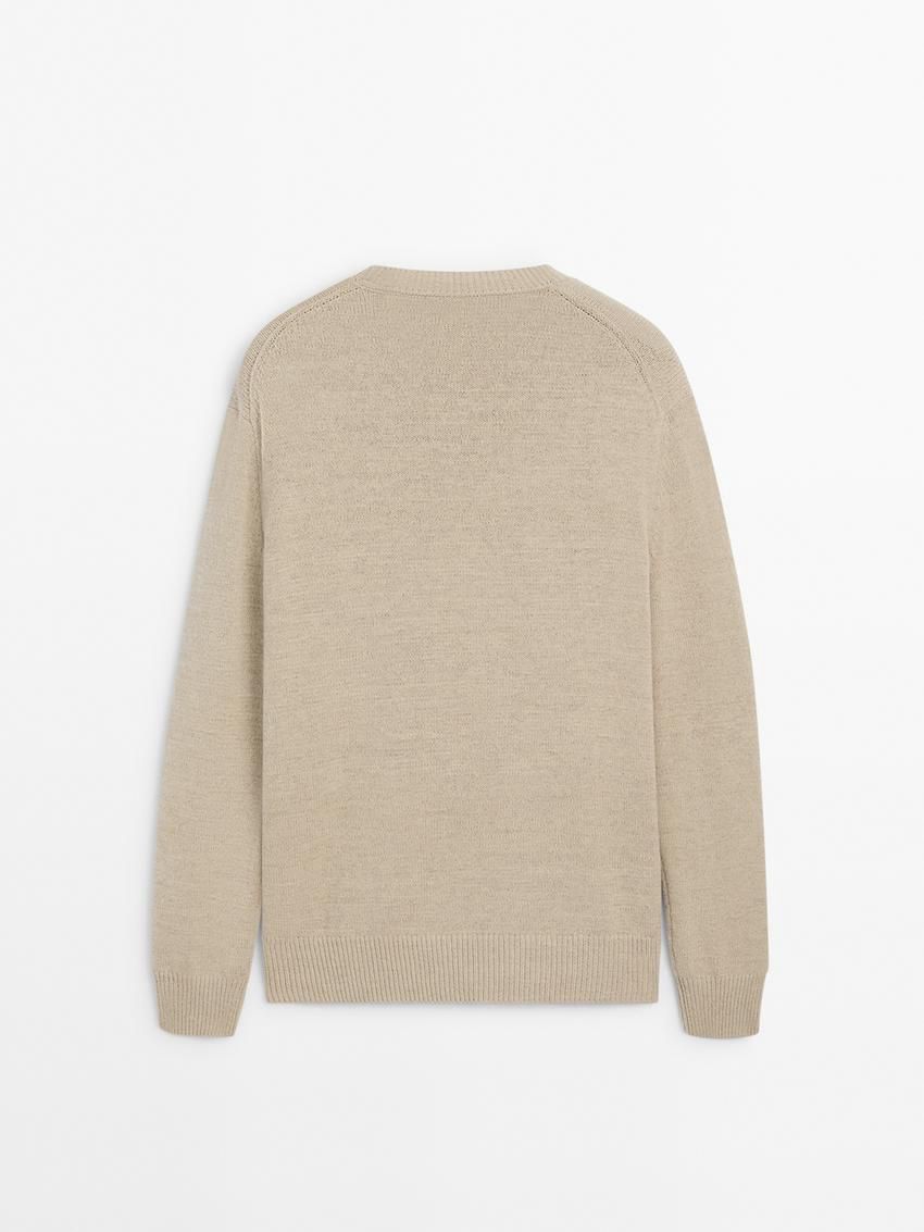 Massimo Dutti Crew Neck Knit Men Sweater Beige | US-WX3465027