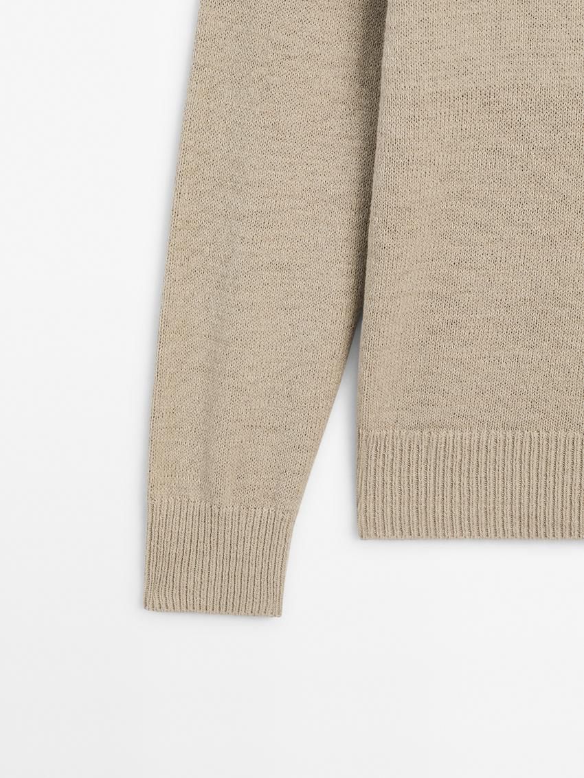 Massimo Dutti Crew Neck Knit Men Sweater Beige | US-WX3465027