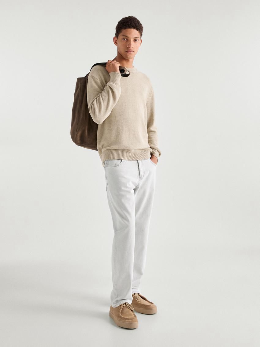 Massimo Dutti Crew Neck Knit Men Sweater Beige | US-WX3465027