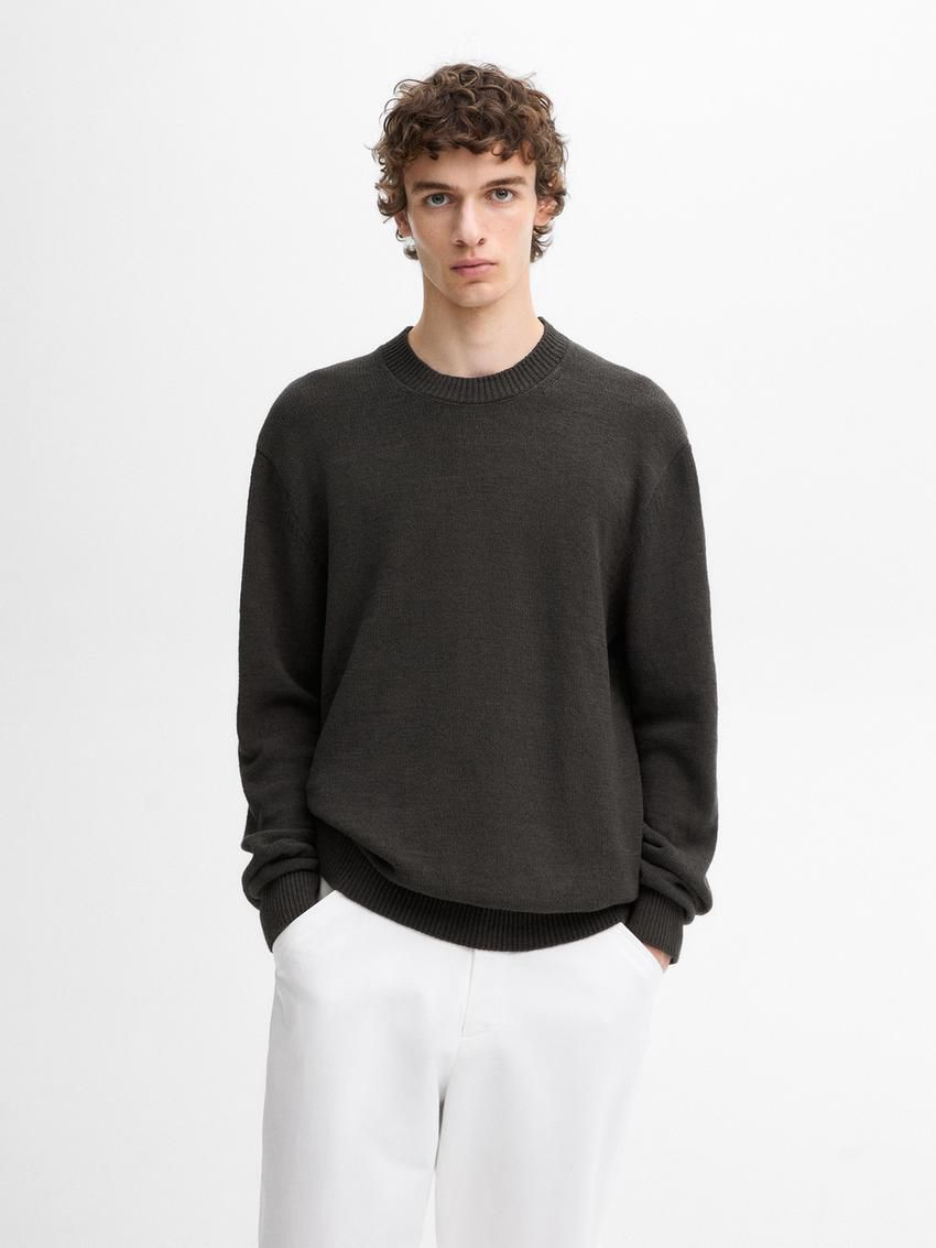 Massimo Dutti Crew Neck Knit Men Sweater Dark Grey | US-JG5942017