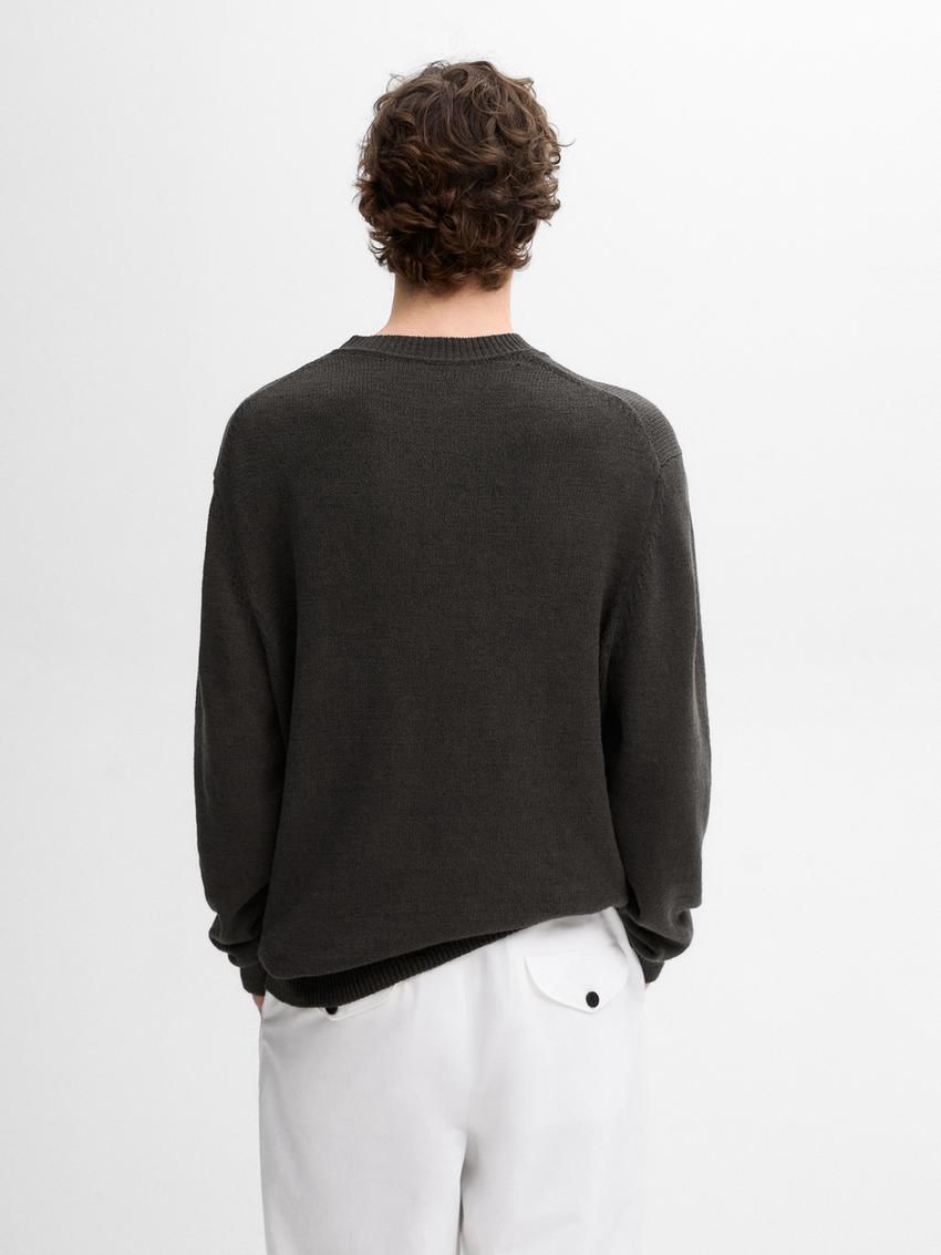 Massimo Dutti Crew Neck Knit Men Sweater Dark Grey | US-JG5942017