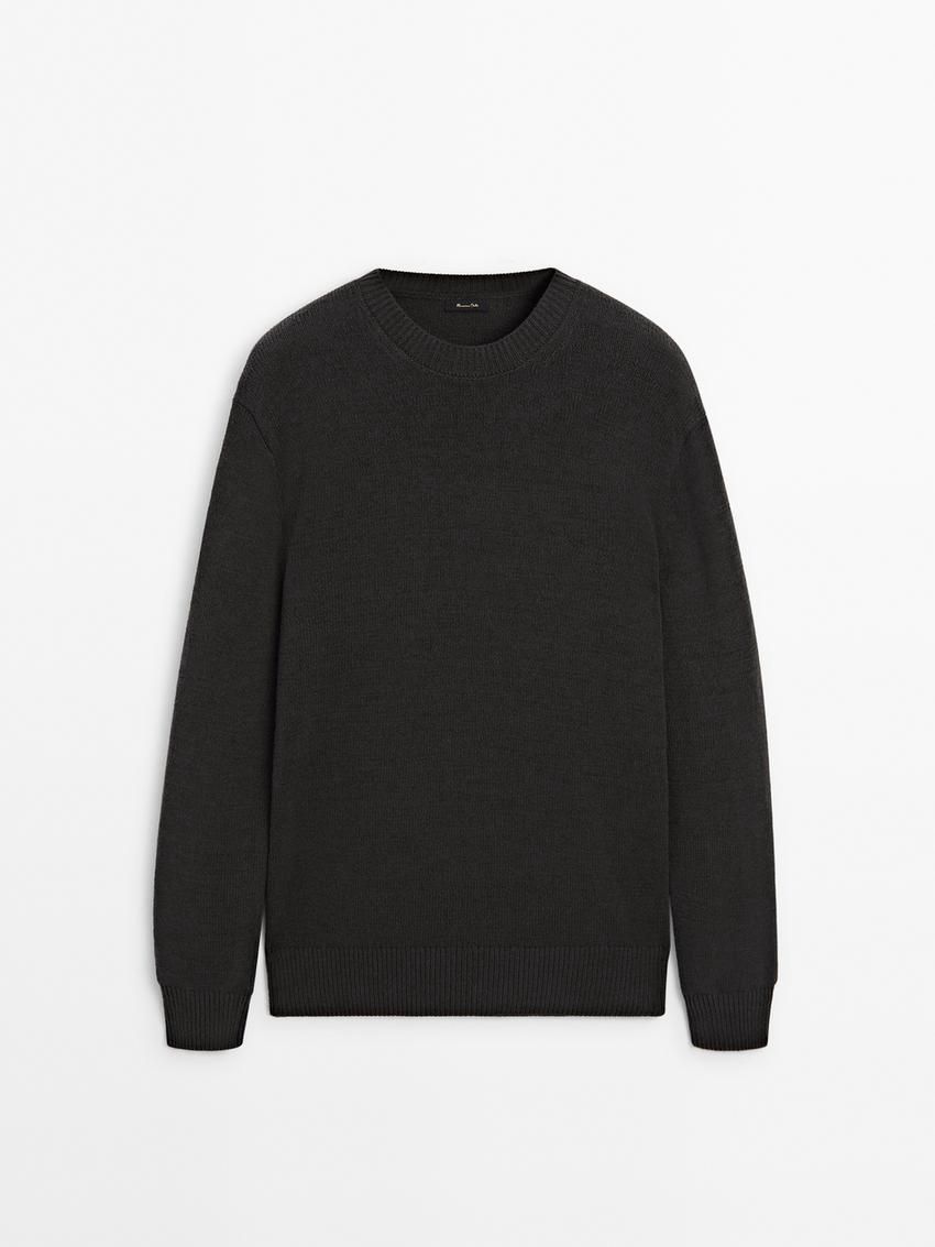 Massimo Dutti Crew Neck Knit Men Sweater Dark Grey | US-JG5942017