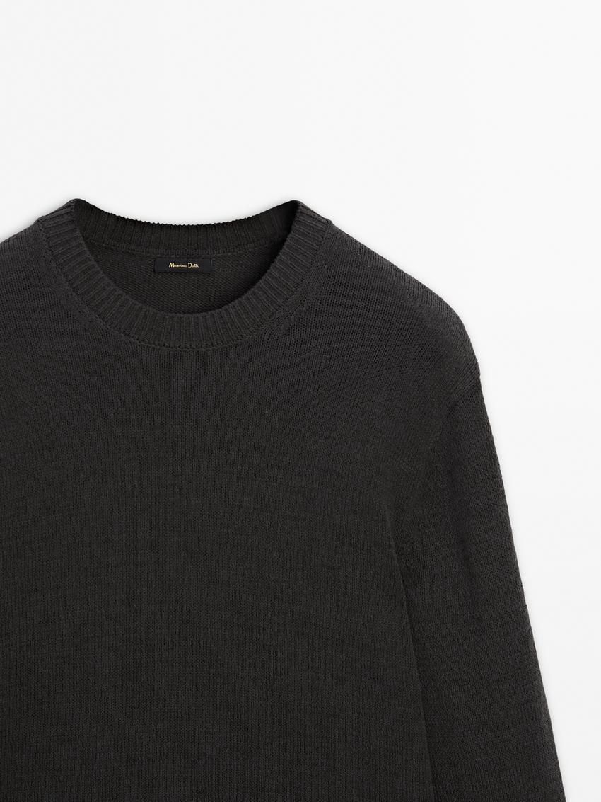 Massimo Dutti Crew Neck Knit Men Sweater Dark Grey | US-JG5942017