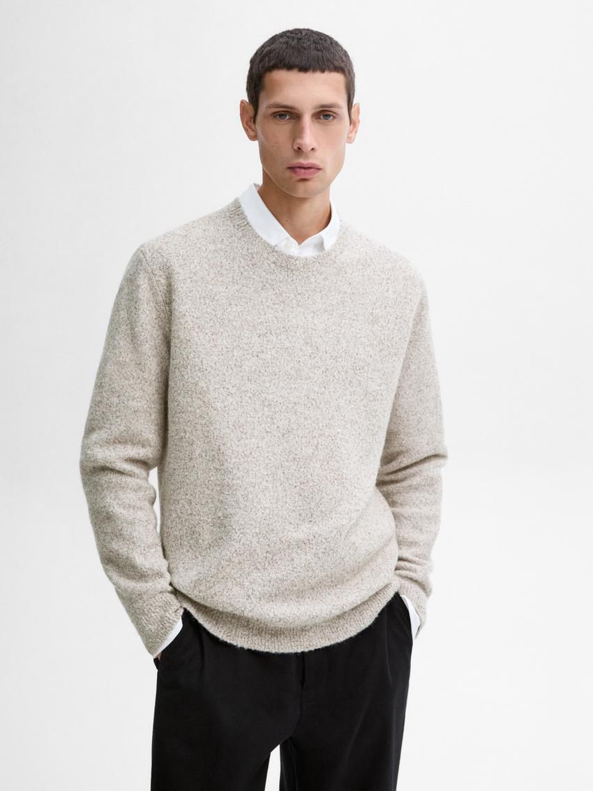 Massimo Dutti Crew Neck Knit Men Sweater Beige | US-QF9548137