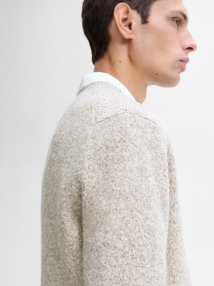 Massimo Dutti Crew Neck Knit Men Sweater Beige | US-QF9548137