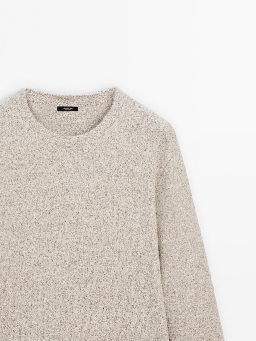 Massimo Dutti Crew Neck Knit Men Sweater Beige | US-QF9548137