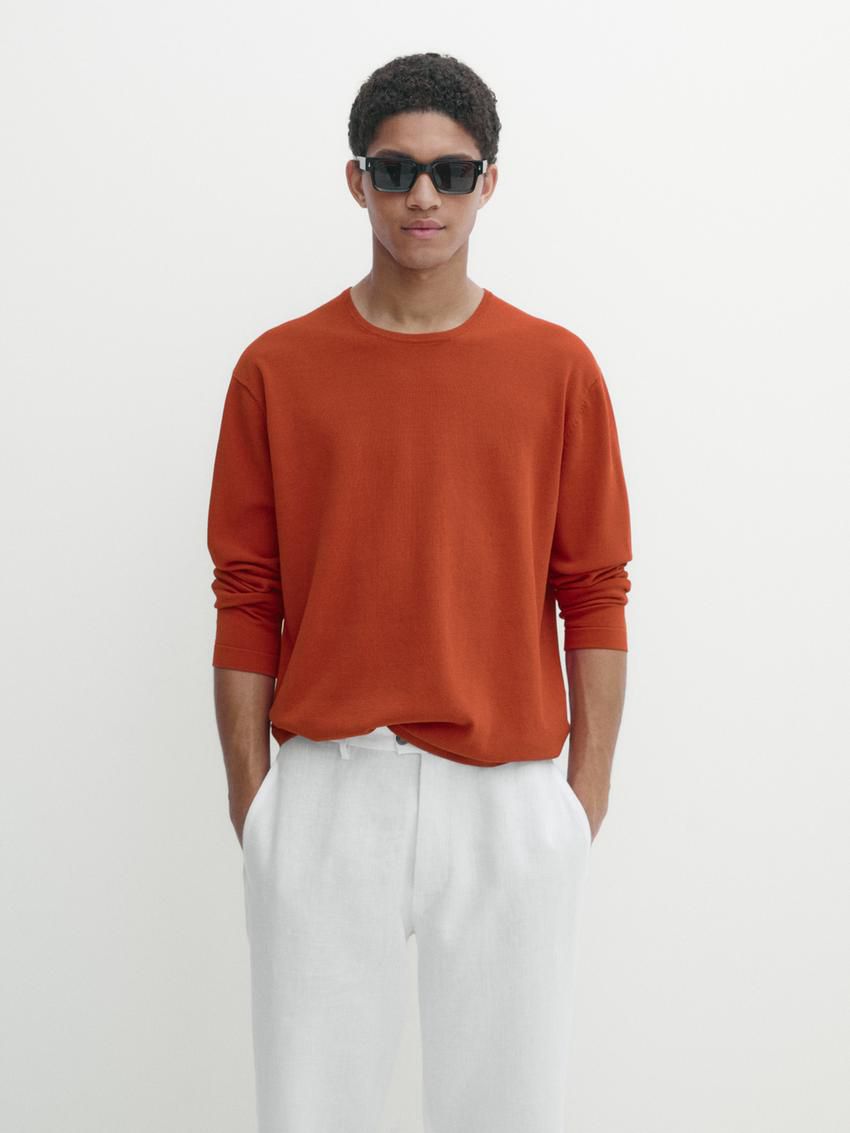 Massimo Dutti Crew Neck Knit Men Sweater Coral | US-OZ6175234
