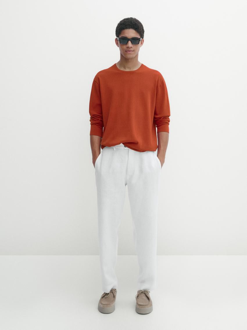 Massimo Dutti Crew Neck Knit Men Sweater Coral | US-OZ6175234