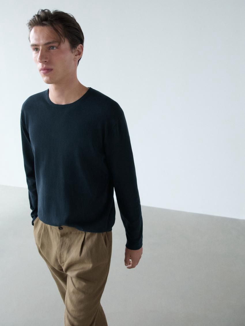 Massimo Dutti Crew Neck Knit Men Sweater Navy | US-KF5763812