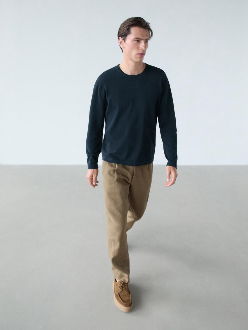 Massimo Dutti Crew Neck Knit Men Sweater Navy | US-KF5763812