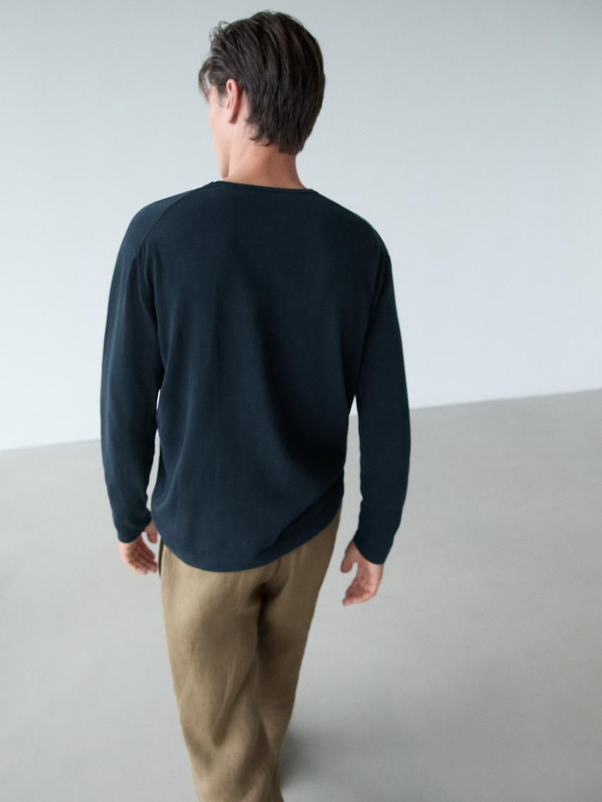 Massimo Dutti Crew Neck Knit Men Sweater Navy | US-KF5763812