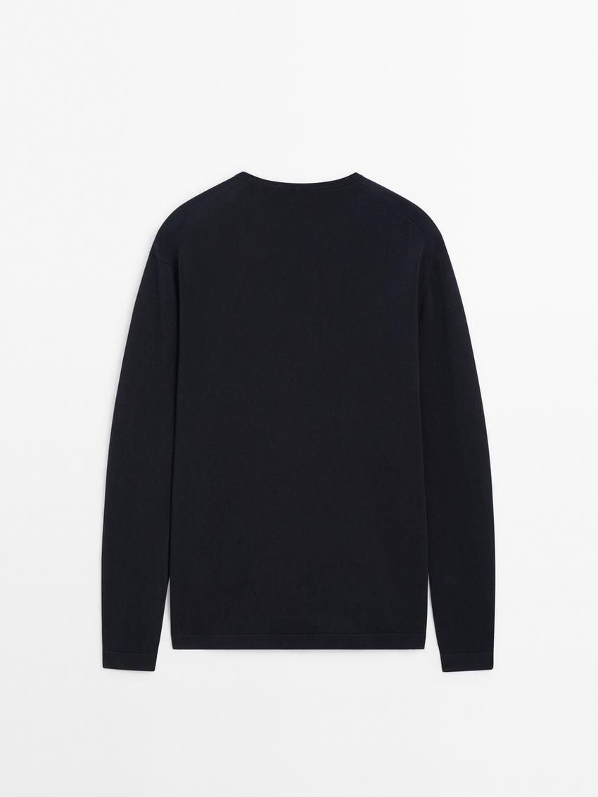 Massimo Dutti Crew Neck Knit Men Sweater Navy | US-KF5763812