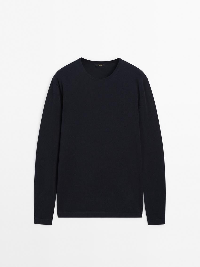 Massimo Dutti Crew Neck Knit Men Sweater Navy | US-KF5763812