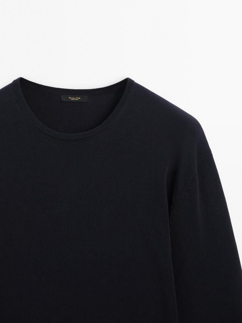 Massimo Dutti Crew Neck Knit Men Sweater Navy | US-KF5763812