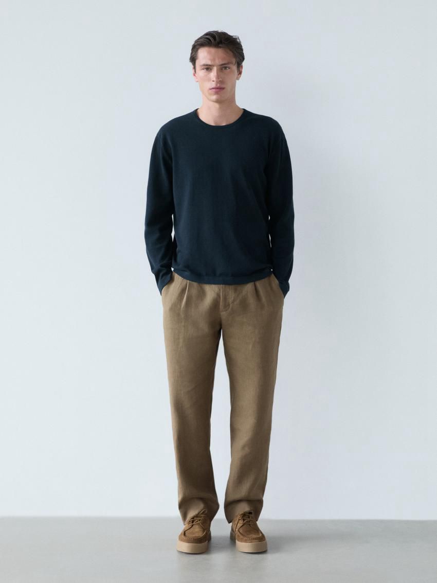 Massimo Dutti Crew Neck Knit Men Sweater Navy | US-KF5763812