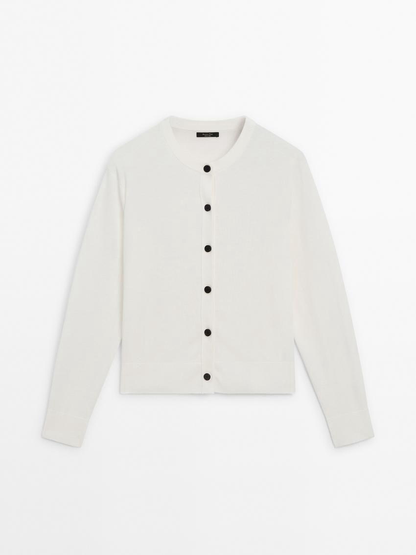 Massimo Dutti Crew Neck Knit Women Cardigan Cream | US-IJ1342896