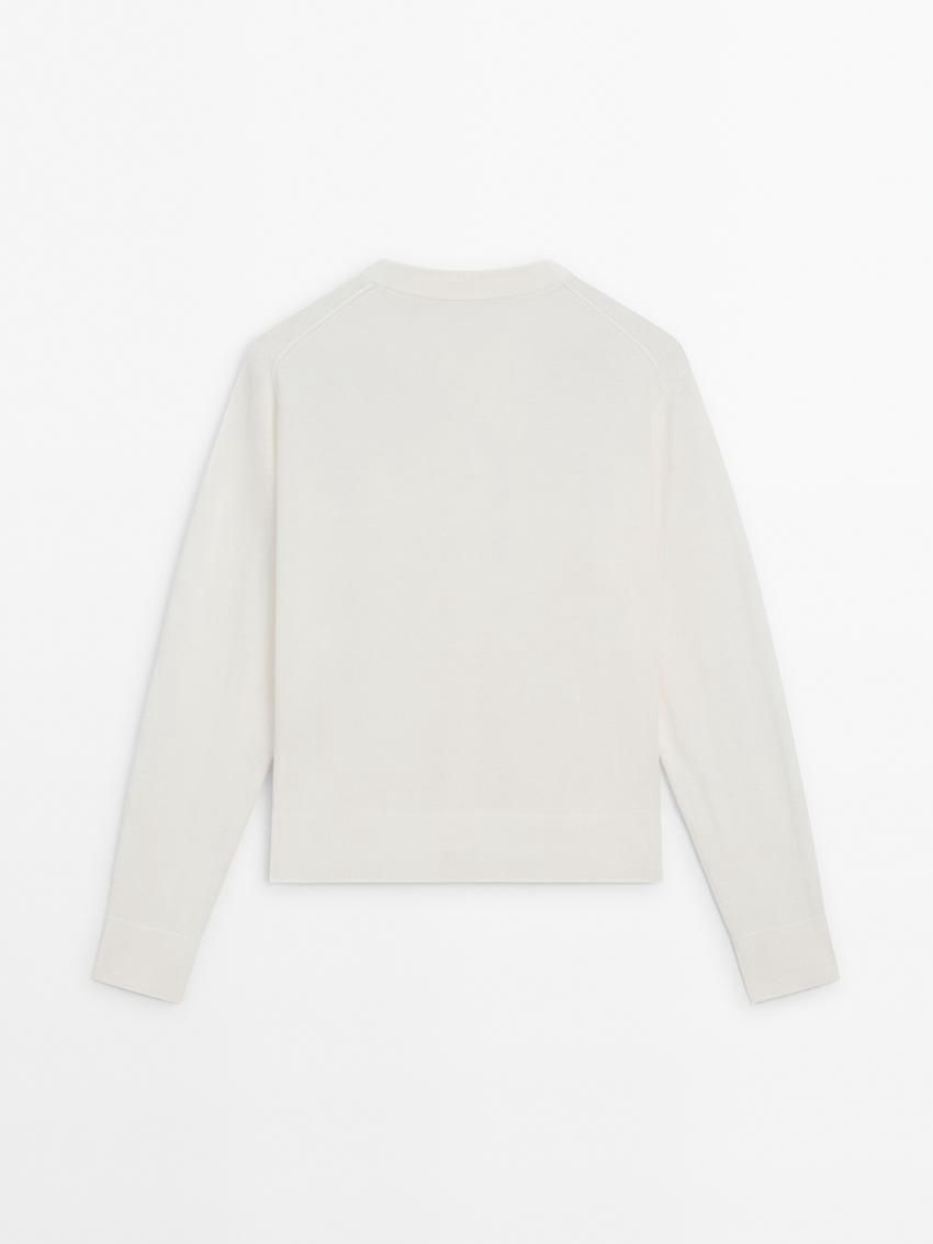 Massimo Dutti Crew Neck Knit Women Cardigan Cream | US-IJ1342896