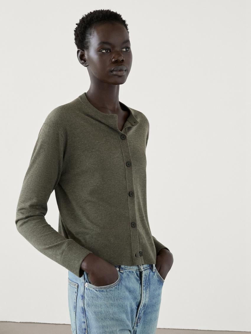 Massimo Dutti Crew Neck Knit Women Cardigan Green | US-BR1523608
