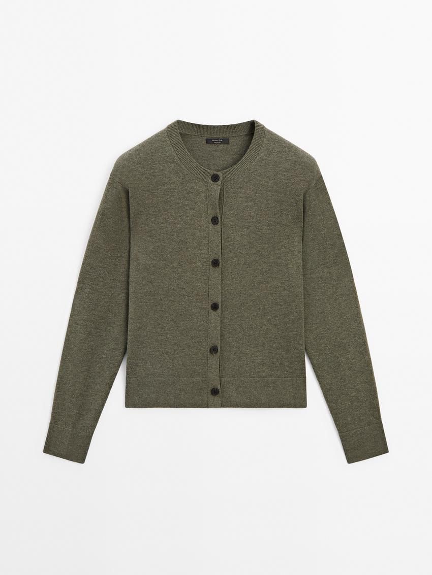 Massimo Dutti Crew Neck Knit Women Cardigan Green | US-BR1523608