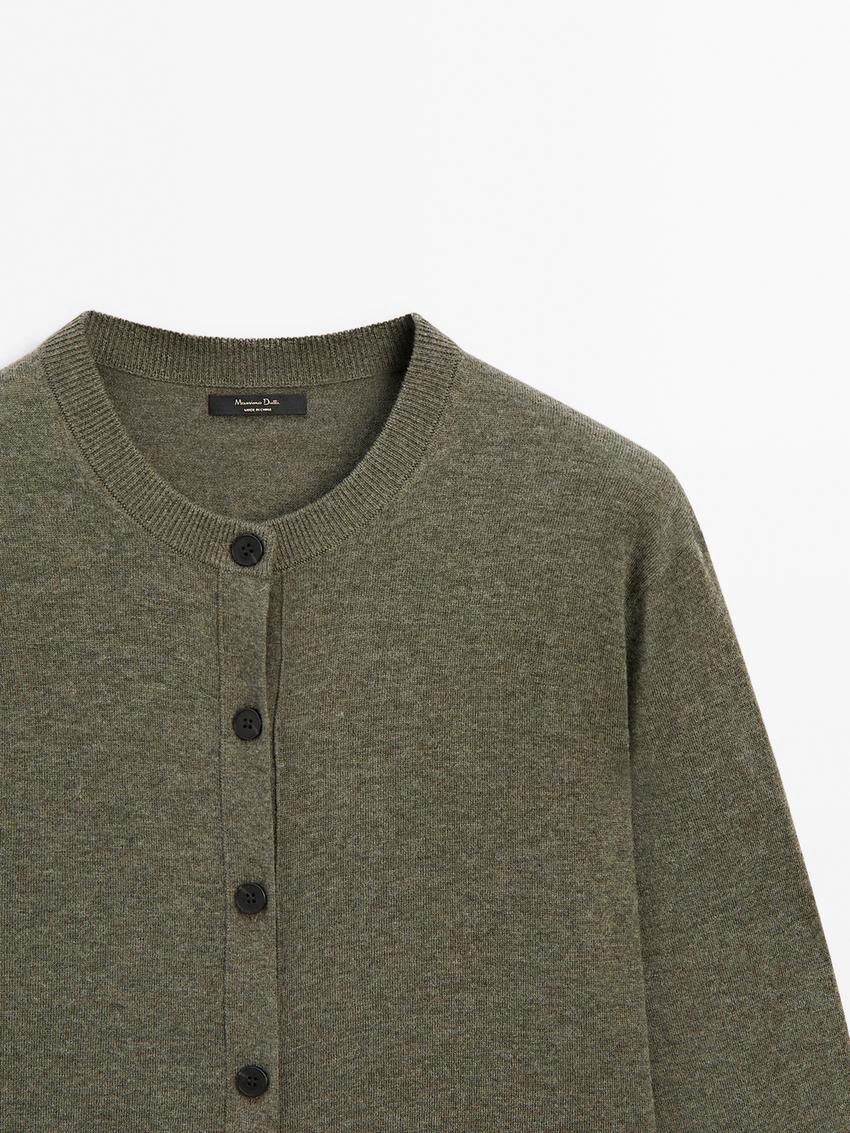 Massimo Dutti Crew Neck Knit Women Cardigan Green | US-BR1523608