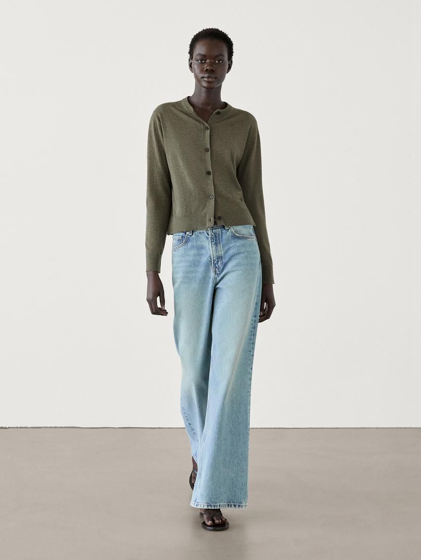 Massimo Dutti Crew Neck Knit Women Cardigan Green | US-BR1523608