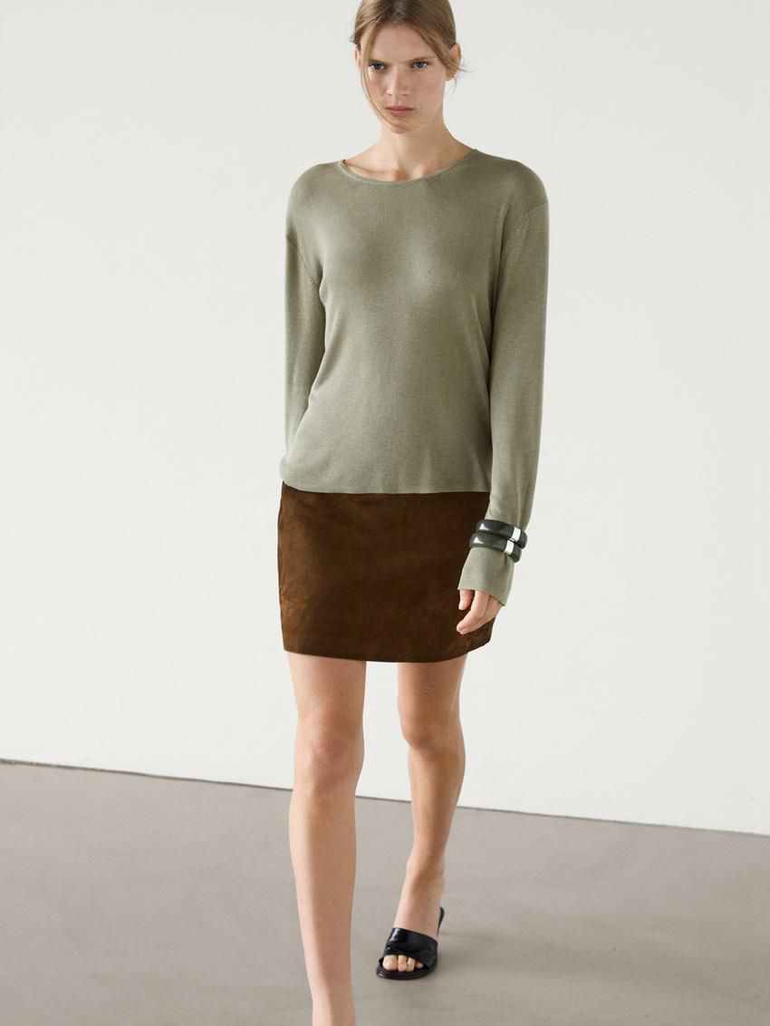 Massimo Dutti Crew Neck Knit Women Sweater Light Green | US-SA4075862