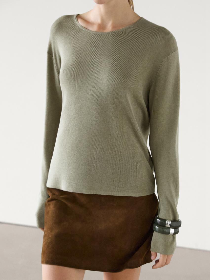 Massimo Dutti Crew Neck Knit Women Sweater Light Green | US-SA4075862