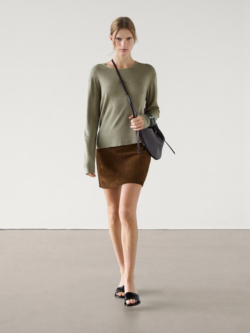 Massimo Dutti Crew Neck Knit Women Sweater Light Green | US-SA4075862