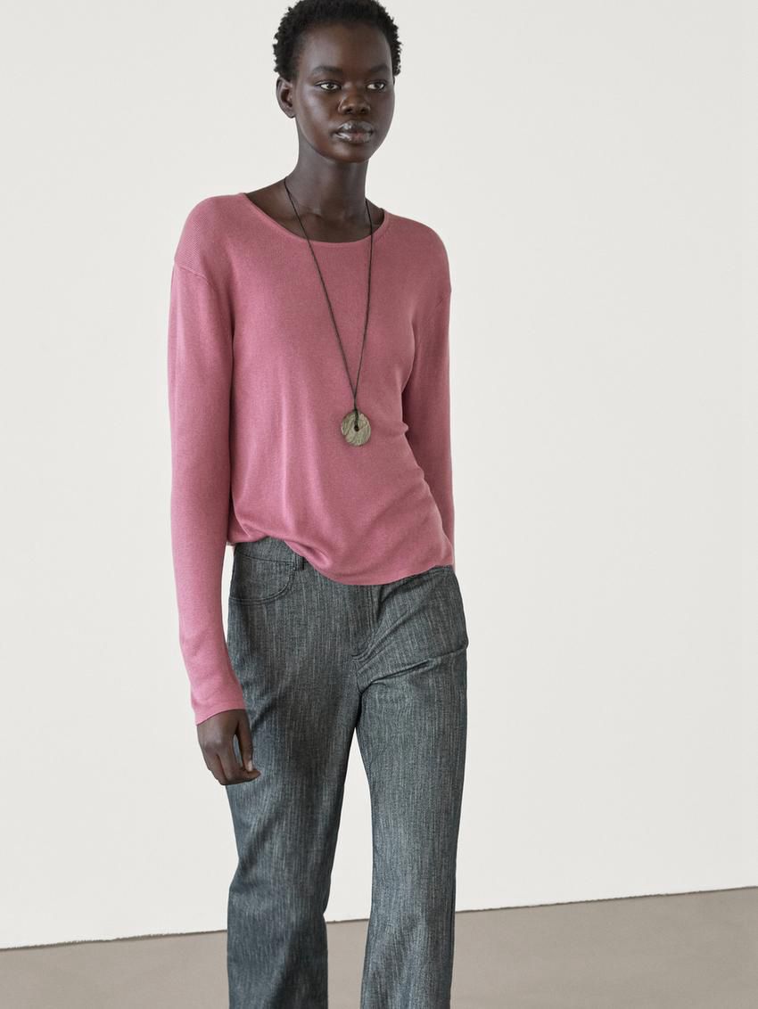 Massimo Dutti Crew Neck Knit Women Sweater Pink | US-AW2849067