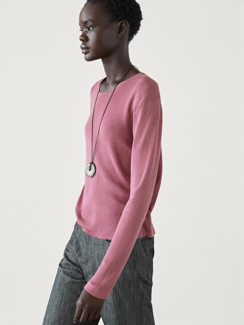 Massimo Dutti Crew Neck Knit Women Sweater Pink | US-AW2849067