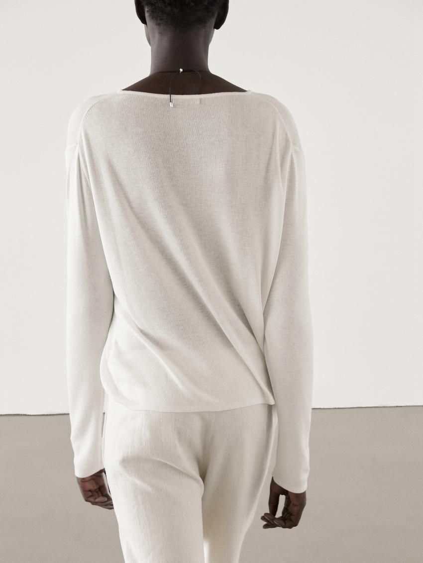 Massimo Dutti Crew Neck Knit Women Sweater Cream | US-LJ5168732